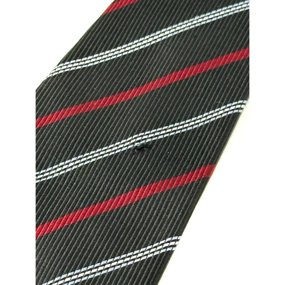 Brioni Black Red White Stripe‎ Silk Necktie 3.5